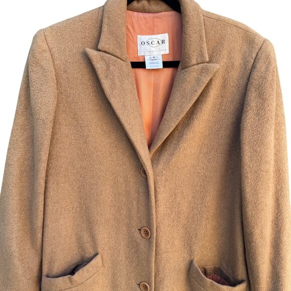 Oscar De La Renta Vintage Womens Camel Hair Notch Lapel Button Front Overcoat 8 - Picture 2 of 11